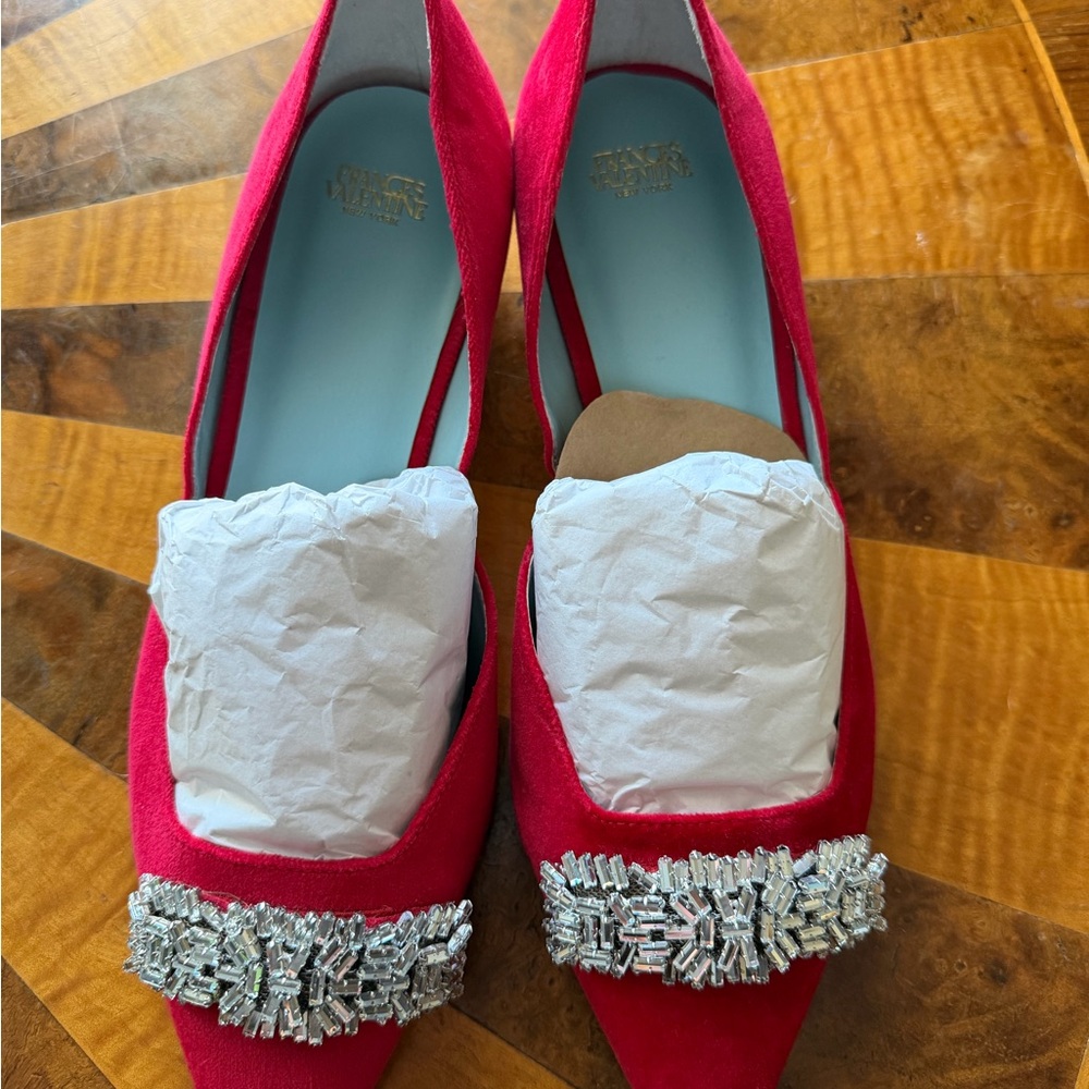 Frances Valentine Red Heels with Embellishment 9.5 with duster bag - Picture 3 of 7
